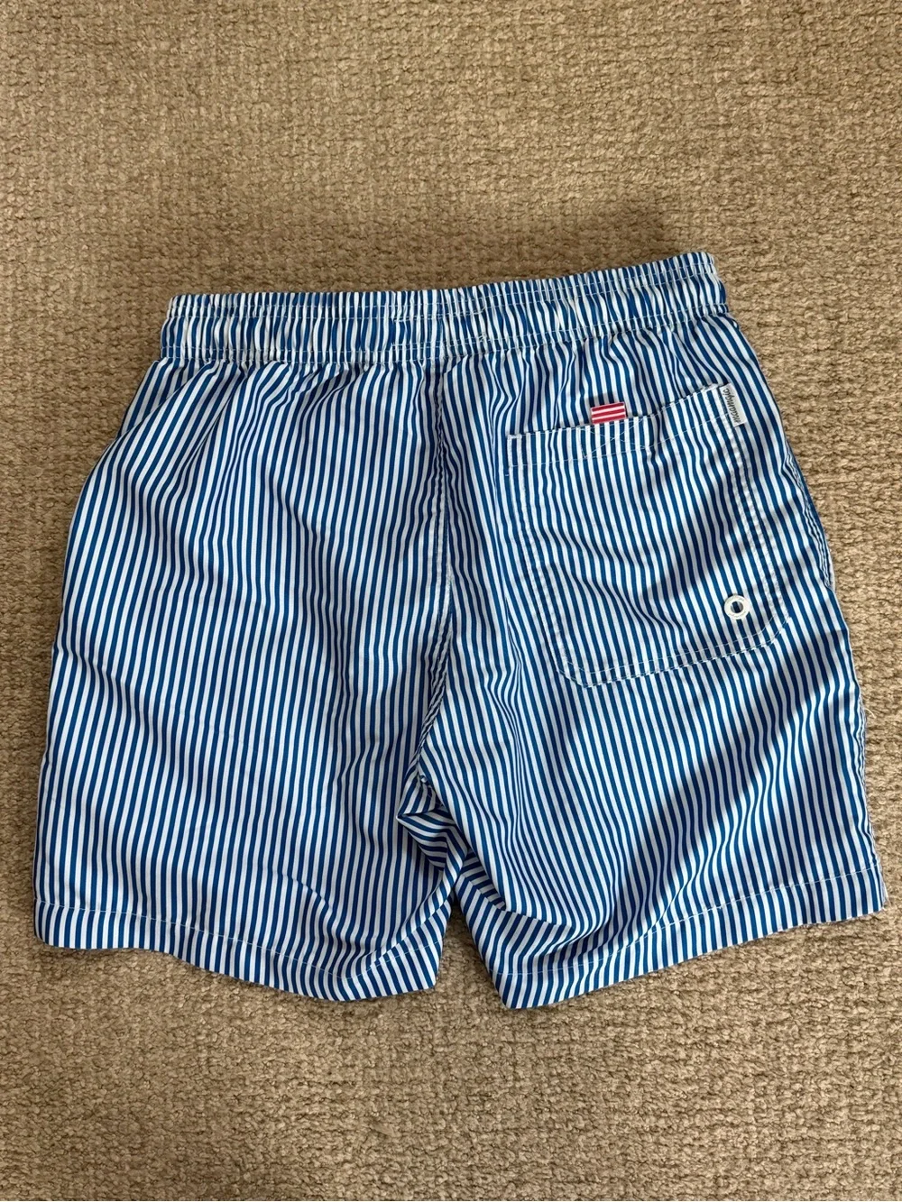 Maamgic Beach Club Men’s XS Blue White Striped Swim Trunks 6.25” Lined